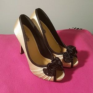 Charlotte Russe Gold and Black Peep Heels!